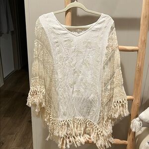 Elegant Cream Tassel Beach Coverup